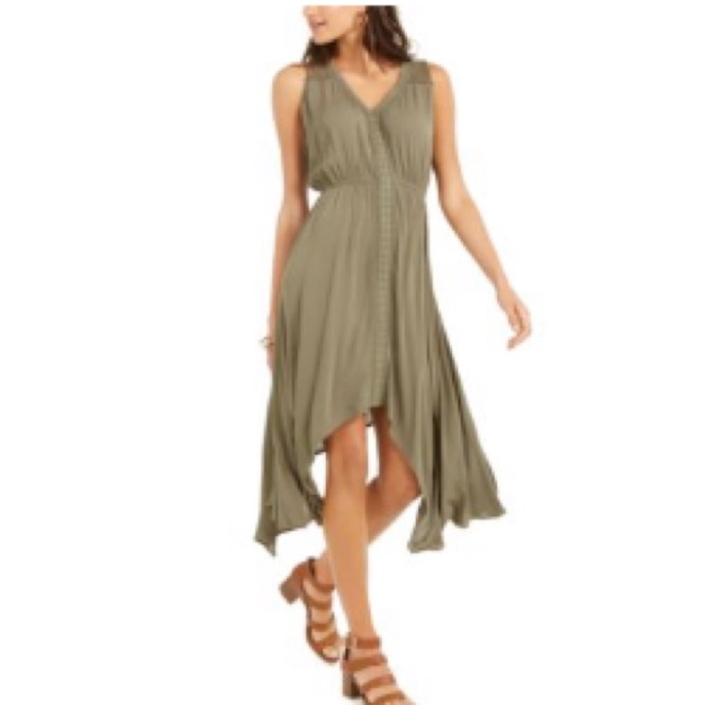 NWOT STYLE & CO HANDKERCHIEF HEM DRESS ARMY GREEN